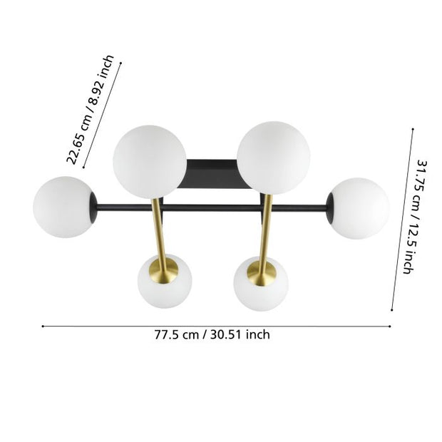 Paz 6 Light E14 Close to Ceiling Light Black/Brass