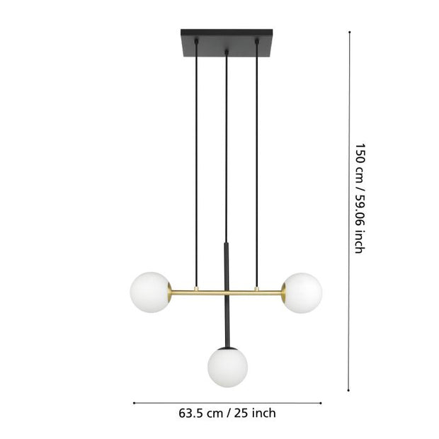 Paz 3 Light E14 Pendant Black/Brass