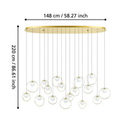 Portocolom 17x3w LED 3000k Oblong Pendant Brass