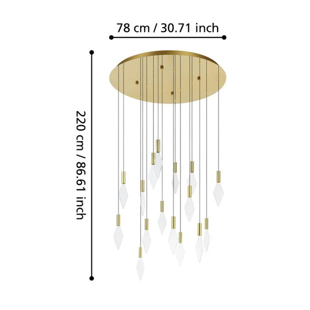 Mirador 16x3w LED 3000k Round Pendant Brass