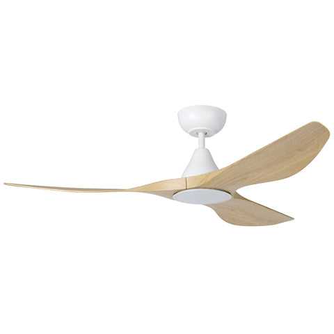 Surf 52 Inch DC White Ceiling Fan with Oak Blades with 20w LED Tri Colour