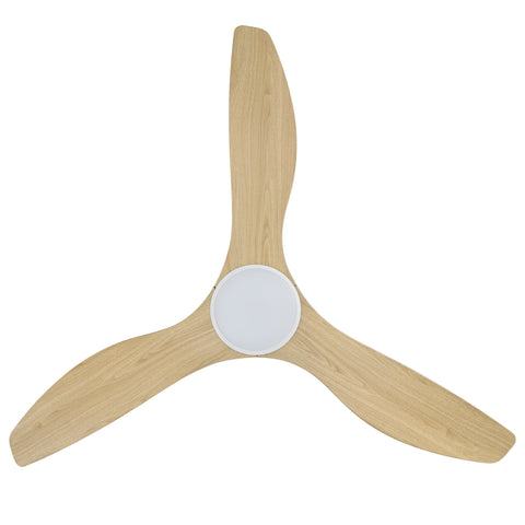 Surf 52 Inch DC White Ceiling Fan with Oak Blades with 20w LED Tri Colour
