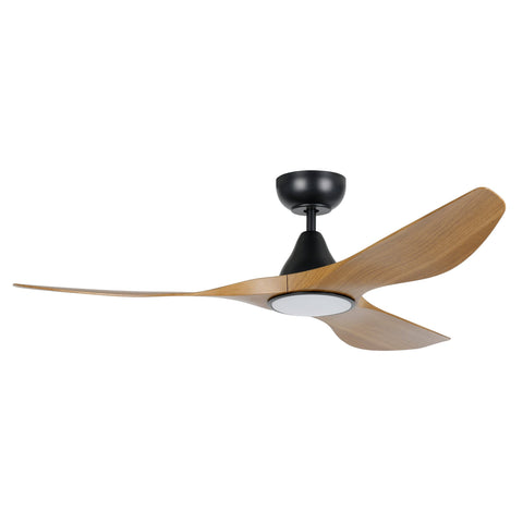 Surf 52 Inch DC Black Ceiling Fan with Teak Blades with 20w LED Tri Colour
