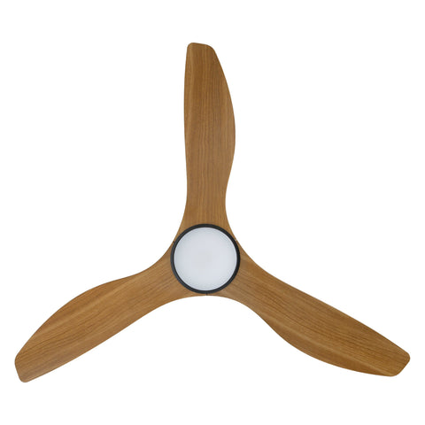 Surf 52 Inch DC Black Ceiling Fan with Teak Blades with 20w LED Tri Colour
