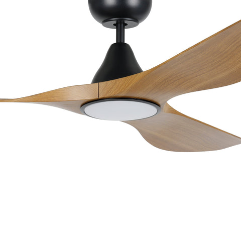 Surf 52 Inch DC Black Ceiling Fan with Teak Blades with 20w LED Tri Colour