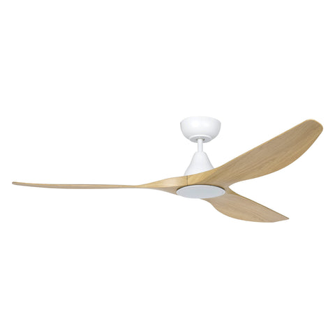 Surf 60 Inch DC White Ceiling Fan with Oak Blades with 20w LED Tri Colour