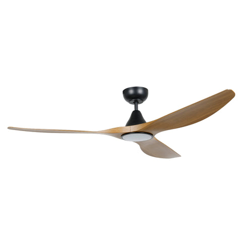 Surf 60 Inch DC Black Ceiling Fan with Teak Blades with 20w LED Tri Colour