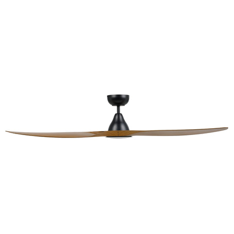 Surf 60 Inch DC Black Ceiling Fan with Teak Blades with 20w LED Tri Colour