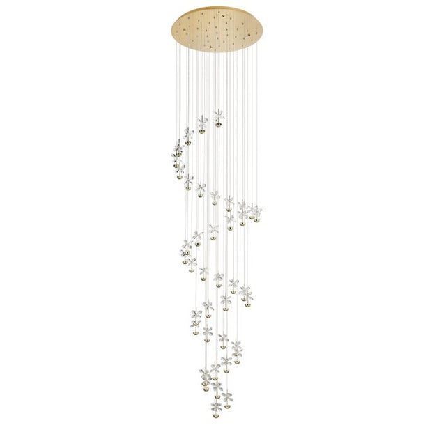 Pianopoli 3 40 Light LED 3000K Brass and Clear Glass Dimmable Spiral Pendant