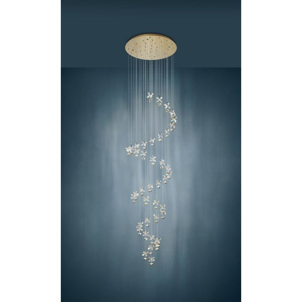 Pianopoli 3 40 Light LED 3000K Brass and Clear Glass Dimmable Spiral Pendant