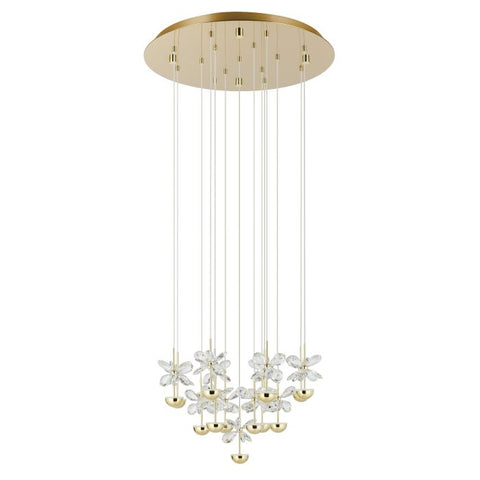 Pianopoli 3 15 Light LED 3000K Brass and Clear Glass Dimmable Pendant