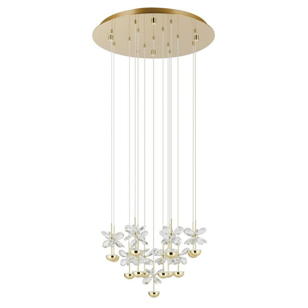 Pianopoli 3 15 Light LED 3000K Brass and Clear Glass Dimmable Pendant