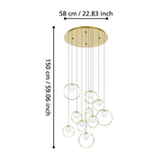 Portocolom 10x3w LED 3000k Round Pendant Brass