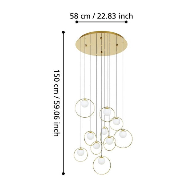 Portocolom 10x3w LED 3000k Round Pendant Brass