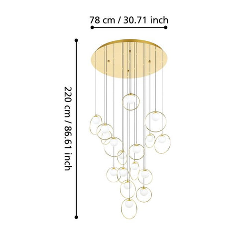 Portocolom 17x3w LED 3000k Round Pendant Brass