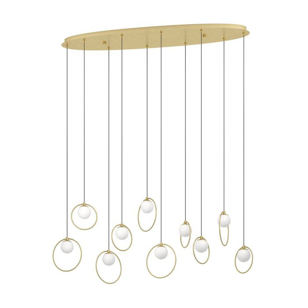 Portocolom 10x3w LED 3000k Oblong Pendant Brass