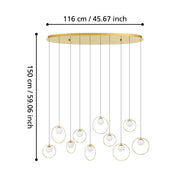 Portocolom 10x3w LED 3000k Oblong Pendant Brass