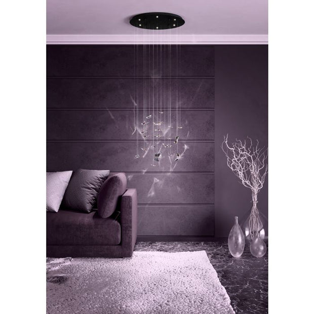 Adrados 6 Light LED 3000K Black and Glass Butterfly Dimmable Cluster Pendant