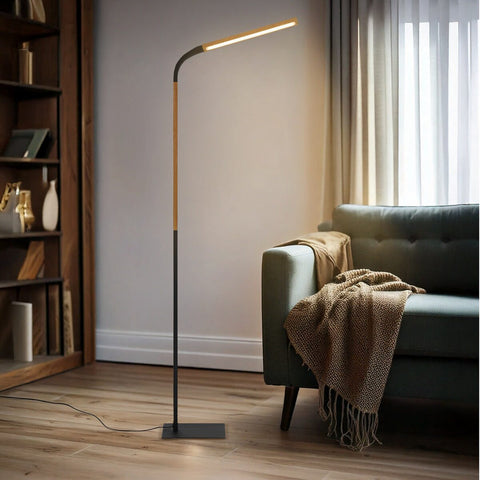 Dumas 10W 3000K LED Floor Lamp Black and Ash Wood