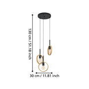 Ipsden 3 Light Black with Light Wood Pendant