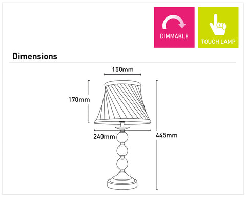 Owen Touch Lamp Brushed Chrome White Shade