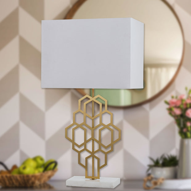 AKRON Antique Gold with White Shade Large E27 Table Lamp