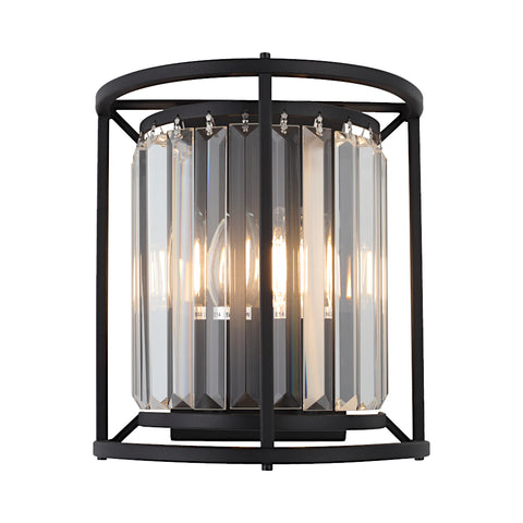 Amelia 2 Light Black and Crystal E14 Wall Light