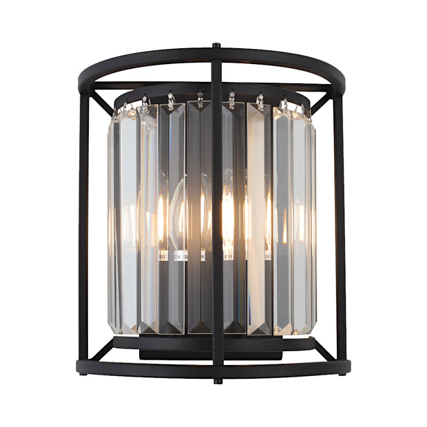 Amelia 2 Light Black and Crystal E14 Wall Light