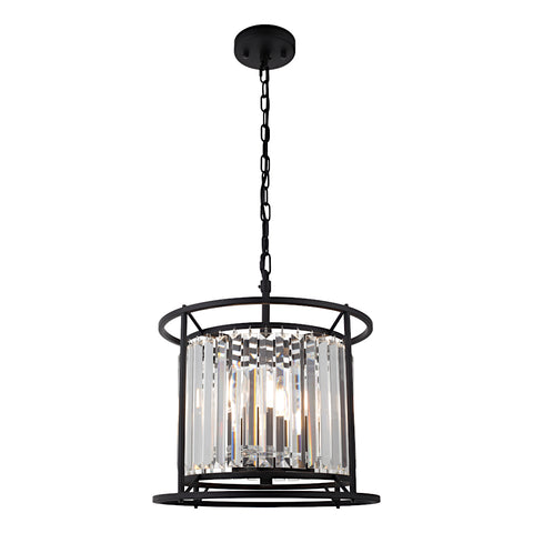 Amelia 3 Light Black and Crystal E14 Pendant