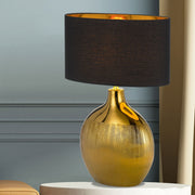 ANCORA Gold and Black Shade Ceramic E27 Table Lamp