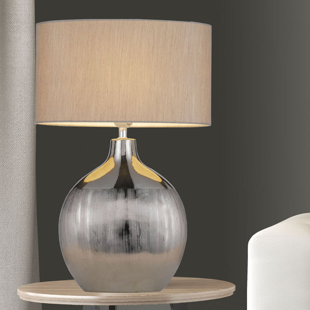 ANCORA Silver and Natural Shade Ceramic E27 Table Lamp