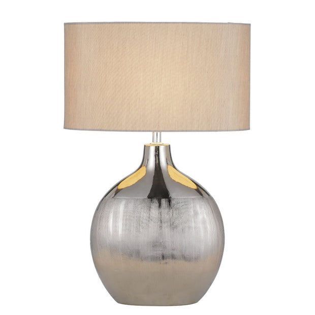 ANCORA Silver and Natural Shade Ceramic E27 Table Lamp