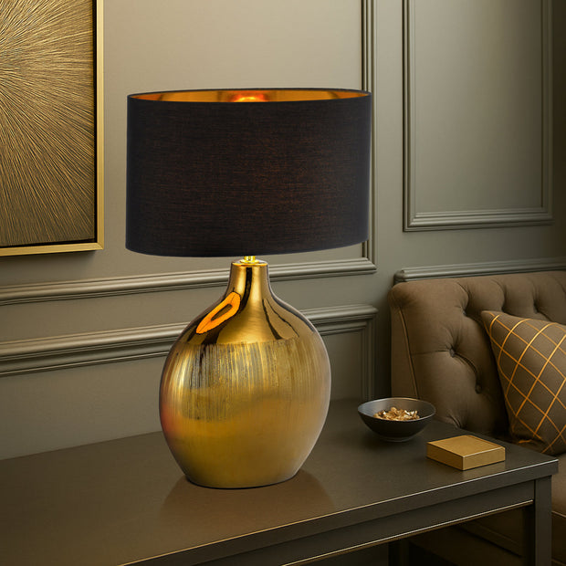 ANCORA Gold and Black Shade Ceramic E27 Table Lamp