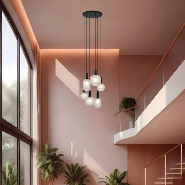 Aosta 6lt Pendant Black with Frosted Glass
