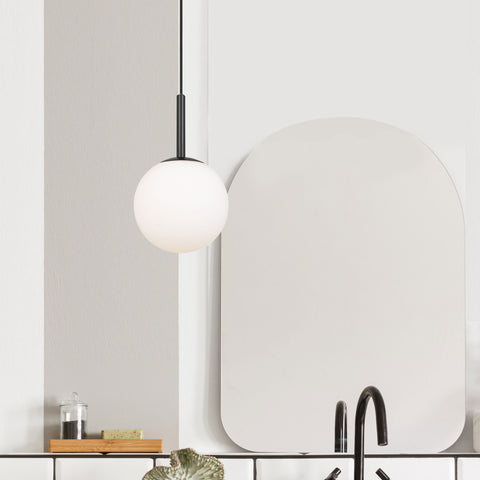 BALLY 8 200mm Black with Opal Ball E27 Pendant