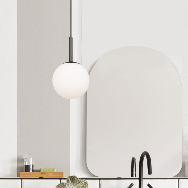 BALLY 8 200mm Black with Opal Ball E27 Pendant
