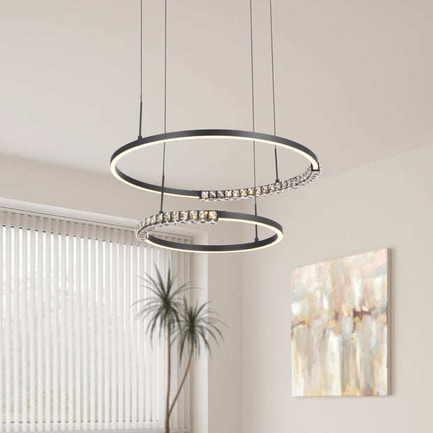 BRERA 40W LED CCT 2 Tier Black Chrome with Crystal Details Round Pendant