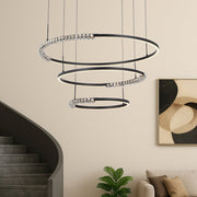 BRERA 80W LED CCT 3 Tier Black Chrome with Crystal Details Round Pendant
