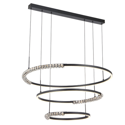 BRERA 80W LED CCT 3 Tier Black Chrome with Crystal Details Round Pendant