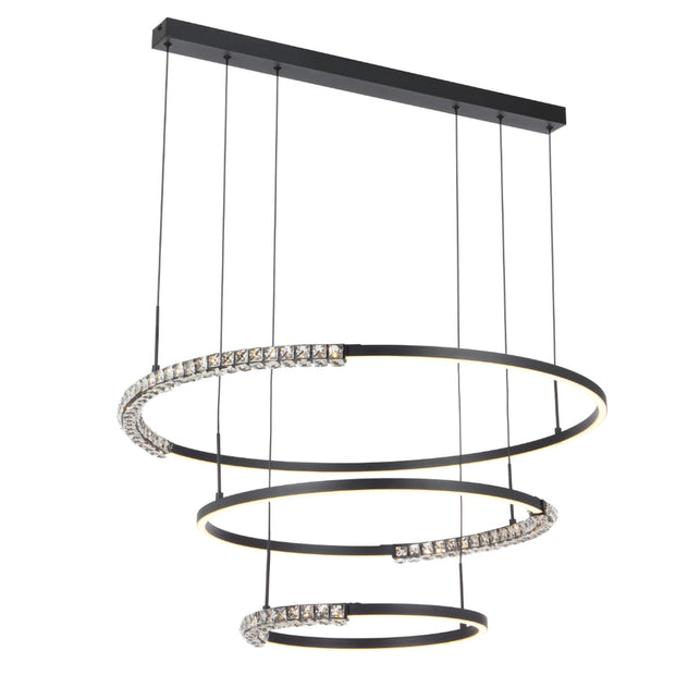 BRERA 80W LED CCT 3 Tier Black Chrome with Crystal Details Round Pendant