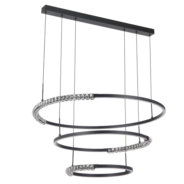 BRERA 80W LED CCT 3 Tier Black Chrome with Crystal Details Round Pendant