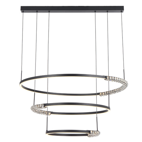 BRERA 80W LED CCT 3 Tier Black Chrome with Crystal Details Round Pendant