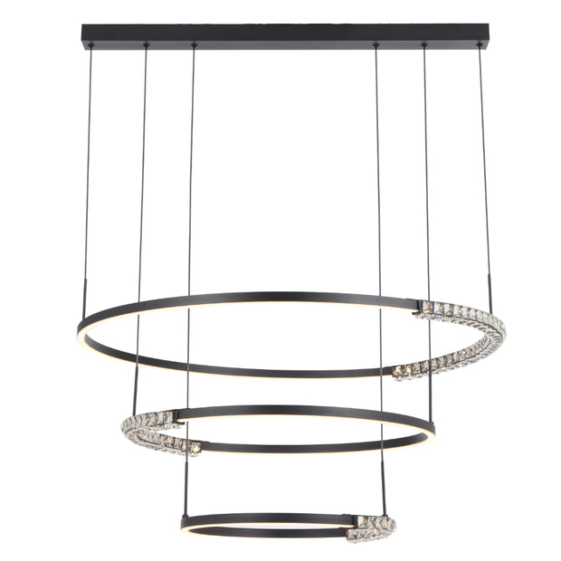 BRERA 80W LED CCT 3 Tier Black Chrome with Crystal Details Round Pendant