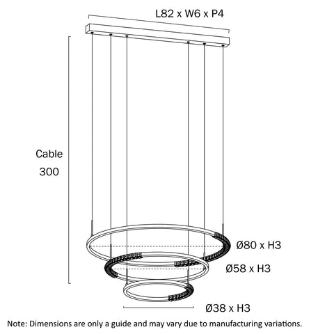 BRERA 80W LED CCT 3 Tier Black Chrome with Crystal Details Round Pendant