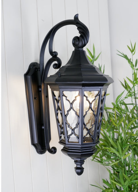 Brinley Small IP44 Exterior Wall Light Black with Bubble Glass