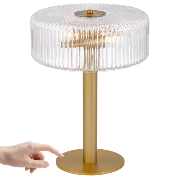 BRIZO 2xE14 Antique Brass with Art Deco Clear Glass Touch Table Lamp
