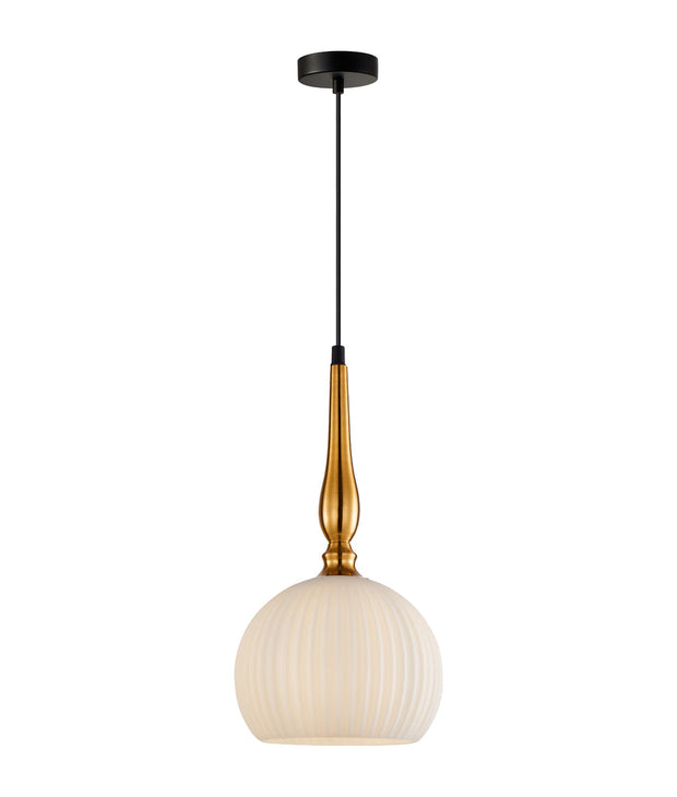 Caliz Pendant Small Ribbed Frosted Glass with Brass