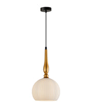 Caliz Pendant Large Ribbed Frosted Glass with Brass