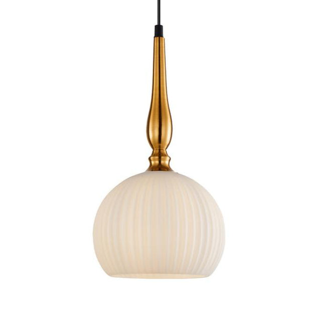 Caliz Pendant Small Ribbed Frosted Glass with Brass