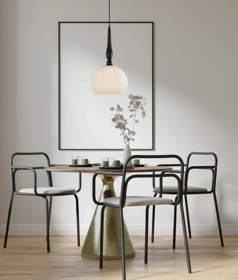 Caliz Pendant Large Ribbed Frosted Glass with Black